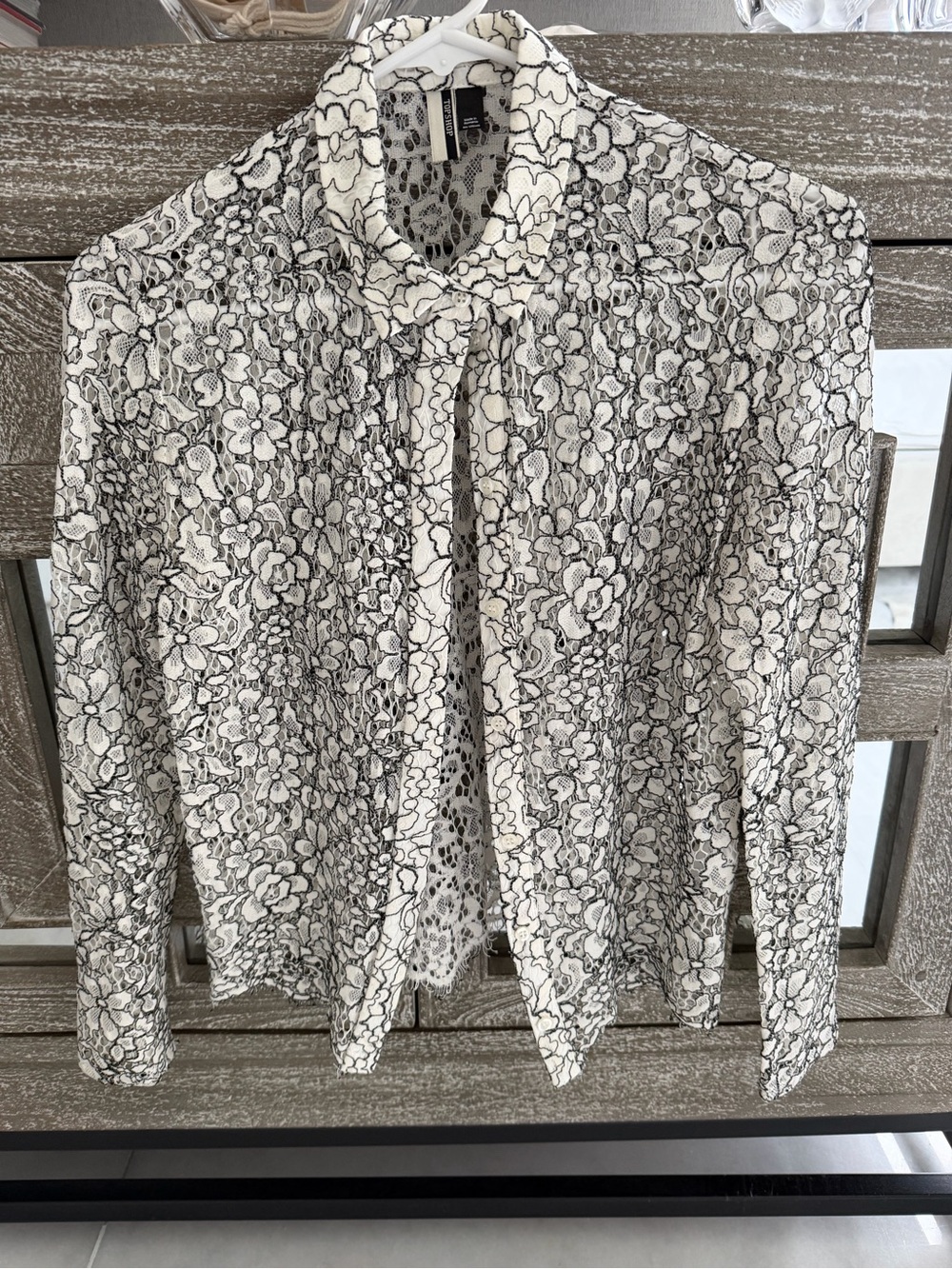 Topshop Elegant White Floral Lace Tie-Neck Blouse - Women's Top